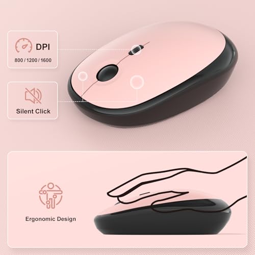 Image of Wireless Keyboard Mouse Combo - Lovely BlackBerry-Gradient Rainbow Full-Sized Typewriter Colorful Keyboards, Round Keycap Plug Play Retro Cute Keyboards for Windows, Laptop, PC, Desktop, Computer
