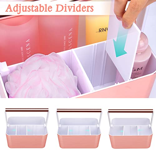 Image of BYUNER Compact Shower Caddy Dorm - Portable Bathroom Caddy Organizer with Handle and Adjustable Divider for College Dorm & Shared Bathroom, Hard Plastic Shower Basket Tote for Toiletry Drainage, Pink