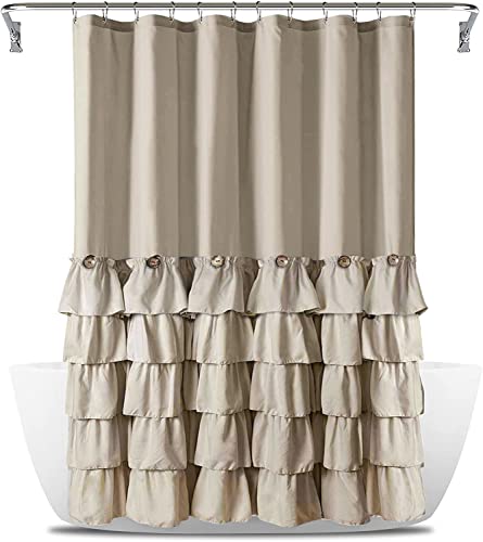Button Farmhouse Shower Curtain Shabby Chic Shower Curtain Set Bathroom Decor With 12 Hooks 72 X 72 Inches Country Style Natural #TOP14