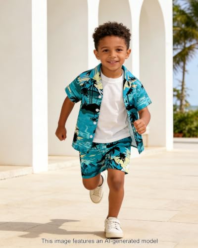 Image of SANGTREE 3 Piece Boy Outfits Short Sleeve Shirt and Shorts Set Beach Vacation Summer Clothes, 3 Months - 9 Years