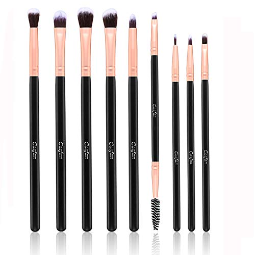Pinceaux de maquillage pour les yeux 9pcs fard à paupières en or rose Maquillage de Brosses Poils synthétiques doux et manche en bois pour fard à paupières, sourcil, eye-liner, mélange Cover