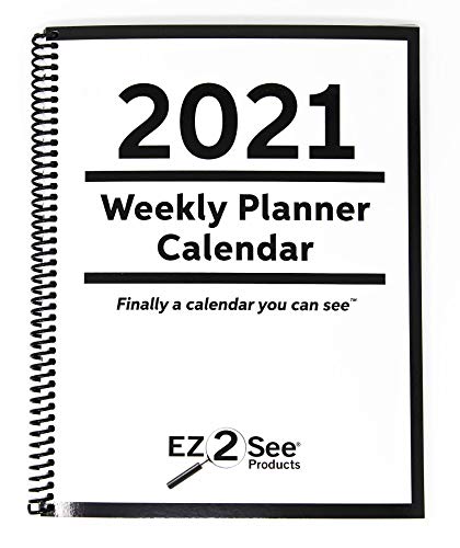 EZ2See 2021 Weekly Planner Calendar - Daily Plan Organizer with Large Black Print, Numbers, Borders - High Contrast Appointment Book with Huge Space for Notes, Bold Lines, Laminated Cover - 8.5x11