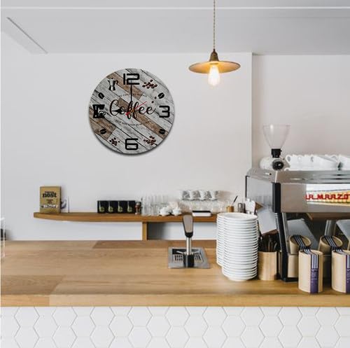 Reloj de pared de café redondo de 10 pulgadas silencioso de madera miniatura 5