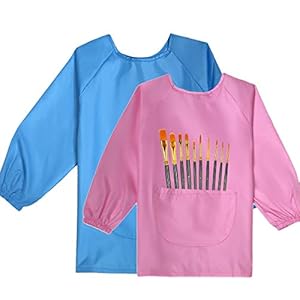 Dancepandas Childrens Painting Apron Age 1-4 8-12 2PCS Waterproof Art Smock Kids Long Sleeve Painting Smock Girls and…