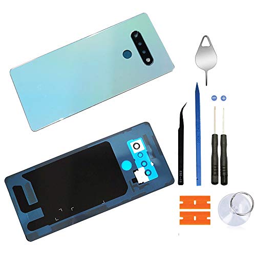 Eaglewireless Back Glass Replacement Back Cover with Camera Glass Lens Parts for LG Stylo 6 Q730 Housing Door with Pre-Installed Tape +Tools (White)