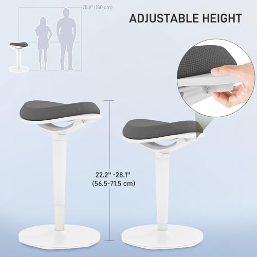 Image of HOMCOM Standing Desk Chair, Backless Wobble Chair, 22.2-28.1 Inches, Ergonomic Adjustable Active Learning Stool for Office Desks, with Rocking Motion, Padded, Grey