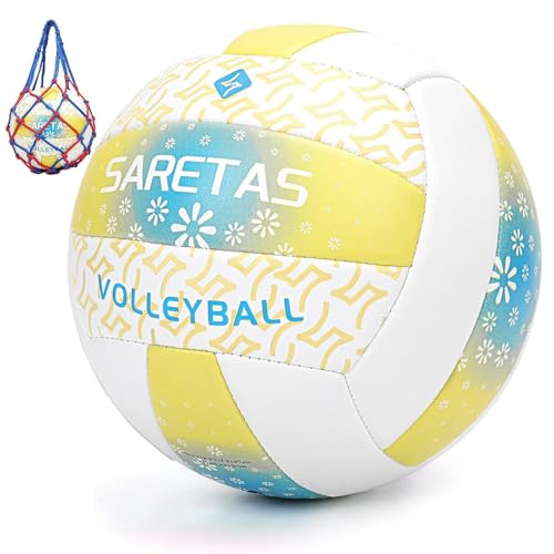 Saretas Volleyball,Beach Volleyball Official Size for Outdoor/Indoor Play,Colorful Soft Volley Balls for Girls Women Youth Juniors and Teens Practice Volleyballs with Pump Needles for Backyard