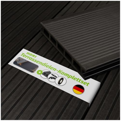 HORI WPC-Terrassendiele Malta Anthrazit Hohlkammer | Komplettset inkl. 40x60 mm Unterkonstruktion & Clips | Pflegeleicht & rutschfest für langlebige Terrassen Fläche: 1 Muster I Muster Dielenlänge