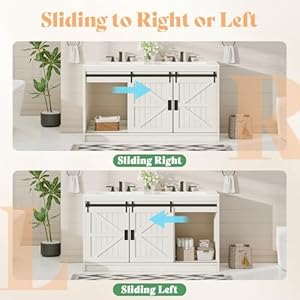 AMERLIFE 61" Farmhouse Double Bathroom Vanity with Sink Combo, Dual Basin Bathroom Storage Cabinet with Sliding Barn Doors & Drawers, Large Double Bath Vanity Sink Set, Rustic White AMERLIFE 61 Farmhouse Double Bathroom Vanity with Sink Combo Dual Basin Bathroom Storage Cabinet with Sliding Barn Doors Drawers Large Double Bath Vanity Sink Set Rustic White