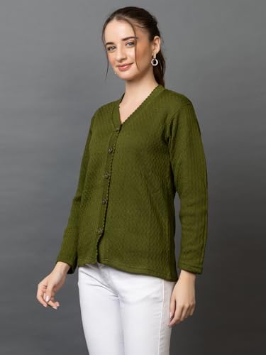 Image of Wear lusso Women's Woolen V-Neck Buttoned Full Sleeve Cardigan Self Design Soft Wool Fabric Winter Wear Pure Wool Sweater with Pockets Stylish Outdoor and Office Wear Girls