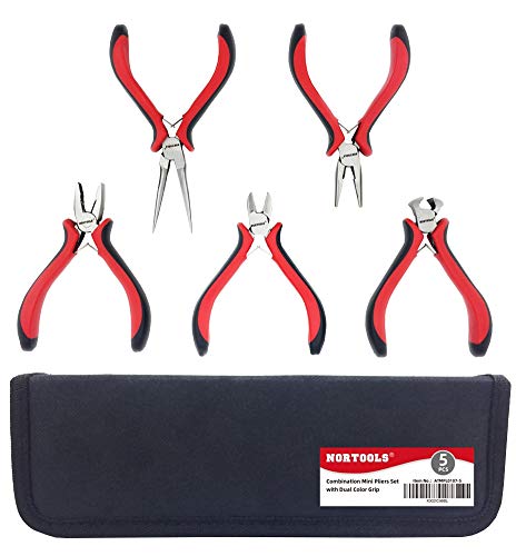 NORTOOLS Pliers Set 5 PCS Includes Long Nose Pliers,Wire Plier, diagonal cutting pliers,end cutting pliers with Grip Cutting Tools Set for DIY & Home Use