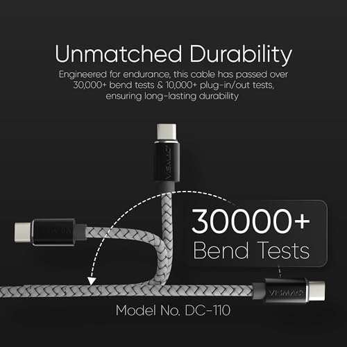 Image of Vismac GEMMA Premium 27W Fast Charging USB A to Type C Cable, Diamond Cut Double-Braided Design for Durability and High-Speed Performance (1M).