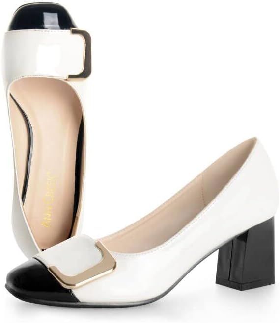 Vista 7 de ANN CREEK Zapatos de tacón bajo para mujer, zapatos de oficina elegantes de dos tonos, punta cuadrada, tacón grueso de 2.4 pulgadas, sin cordones