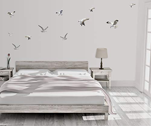 Seagull Wall Art Decor Decals Beach Scene Stickers Flock Of Flying Birds Coastal Vinyl Living Rooms Bathroom Office Playroom Teen Girls Boys Toddler Peel & Stick (Seagulls) #TOP3