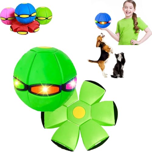Ziswin Fliegende Untertasse Ball,Leuchten Fliegend Untertasse Ball Spielzeug,Interaktives Hund Espielzeug Frisbee für Hundetraining, mit 3 Lichtern für Hunde,Outdoor-Spielzeug (Hellblau) (Grün)