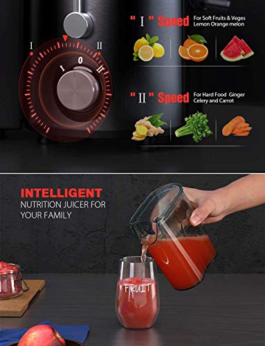homgeek Juicer Easy Clean Juice Extractor Press Centrifugal Juicing Machine, Wide 3" Feed Chute for Whole Fruit Vegetable, Anti-drip, BPA-Free, Dual Speed and Overheat Overload Protection, Silver