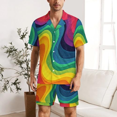 Funny Prints Men's Short Sleeve Button Down Pajama Set Summer Lightweight Soft Sleepwear Two-Pieces Loungewear2