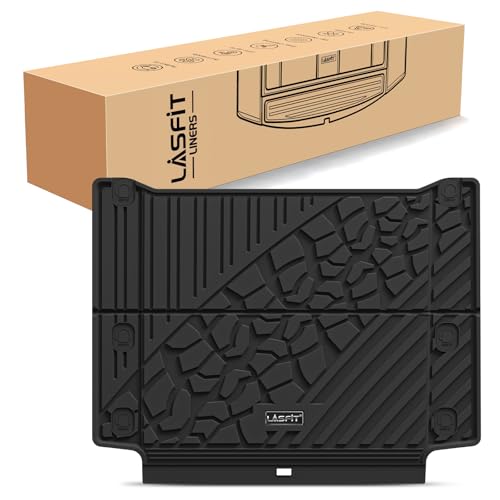 Image of LASFIT Cargo Mat for Jeep Wrangler 4XE 2021-2025 4 Doors with Subwoofer | Plug-in Hybrid EV-Gas (PHEV), All Weather, TPE, Custom Fit, Trunk Mat, Cargo Liner, Black