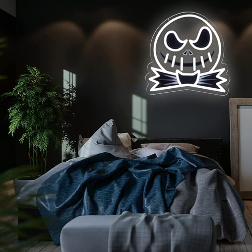 Image of Pugna Skeleton Pumpkin Skull Neon Signs for Wall Decor Neon Lights for Bedroom Led Signs Suitable for Dormitory Man Cave Christmas Gift
