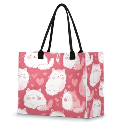 Cute Pink Baby Cats Tote Bag for Women Large Beach Bag Reusable Tote Bags for Work Travel Beach Shopping