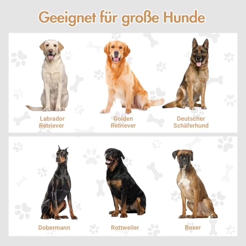 Hundenapf Erhöht Große Hunde, Weißer Futterschrank mit 2 Edelstahlnäpfen, Futterstation Hund mit Stauraum und 3 Griffen, Erhöhter Futternapf Hund, Hundebar Mittelgroße Hunde, 60x30x41cm