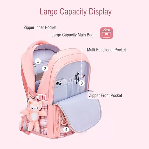 Women Bow Backpack with Cute Pendant 15.6 Inch Laptop Bag Large Travel Lightweight Breathable Fashionable Daypack Black3