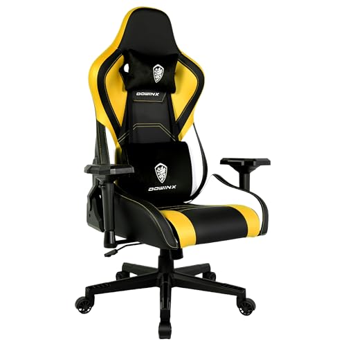 Dowinx Silla para videojuegos con reposabrazos 4D y función de balancín de 15°, ajustable a 165°, silla ergonómica para gamer, diseño de carreras, capacidad de carga de 135 kg, color amarillo