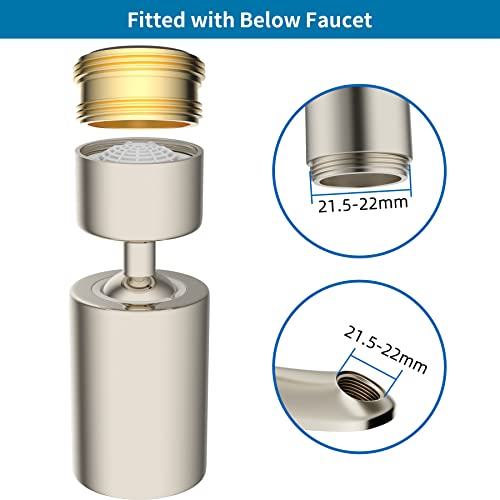 Hibbent Faucet Aerator, All Metal Kitchen Sink Faucet Aerator, 2 Water Flow Modes 360-Degree Swivel Faucet Extender, 1.8 Gpm 55/64 Inch-27Uns Female Thread, Splash-Proof, Water Saving-Brushed Nickel #TOP7