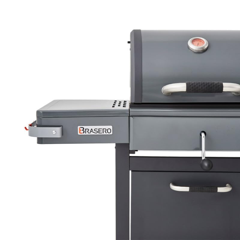 BRASERO BY FAVEX – Bi‑Energy Gun Metal – Plancha gaz & barbecue charbon avec brûleur latéral – 12,95 kW – Plaque fonte émaillée 60 x 42 cm – Grille fonte – Jusqu'à 14 convives – Certifié LONGTIME