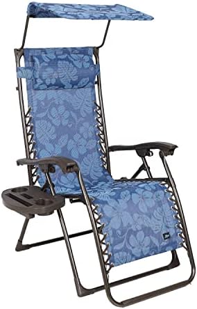 26" Wide Base Model Zero Gravity Chair w/ Canopy, Pillow, & Drink Tray Folding Outdoor Lawn, Deck, Patio Adjustable Lounge Chair, 300lbs. Weather and Rust Resistant, Blue Flower