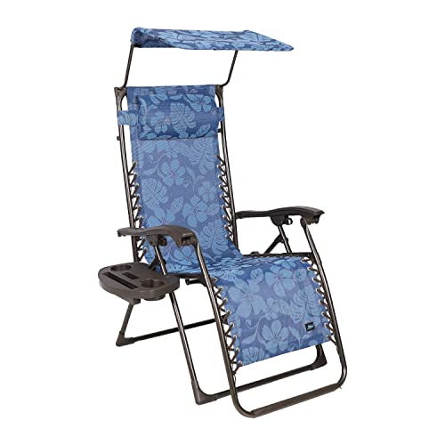 26" Wide Base Model Zero Gravity Chair W/ Canopy, Pillow, & Drink Tray Folding Outdoor Lawn, Deck, Patio Adjustable Lounge Chair, 300Lbs. Weather And Rust Resistant, Blue Flower #TOP2