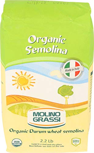 Molino Grassi USDA Organic Durum Wheat Semolina Flour, 2.2 lbs (4 Pack)