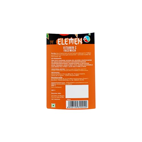 Image of Elemen Vitamin C Face Wash for Boys (120ml) | De-tan & Glow Face Wash for Teens | Tan Removal & Skin Brightening | Gentle for Kids 10-18 Yrs | Sulfate Free