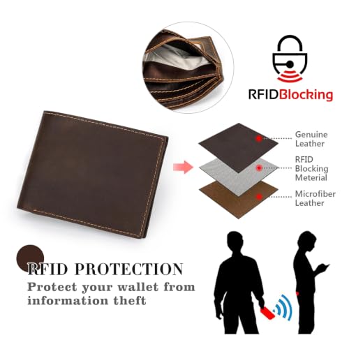 Image of Contacts Genuine Leather Wallet for Men | RFID Blocking Bifold Wallet | Coin Pocket, ID Window & Multiple Card Slots | Slim Everyday Wallet | Hunter Brown
