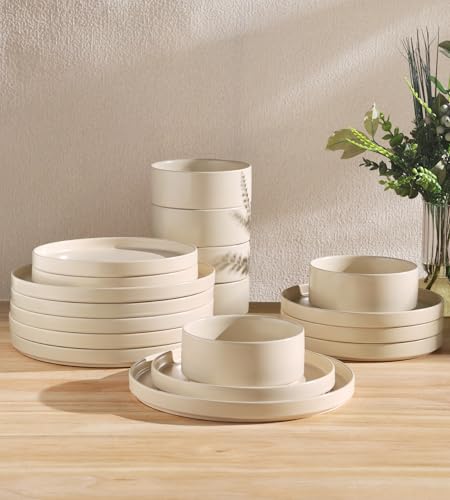 Image of TheTerra Ceramic Dinnerware Sets for 6, 18 Pieces Porcelain Lightweight Plates and Bowls Sets, Scratch Resistant Dish Set, Oven & Microwave & Dishwasher Safe, Matte White