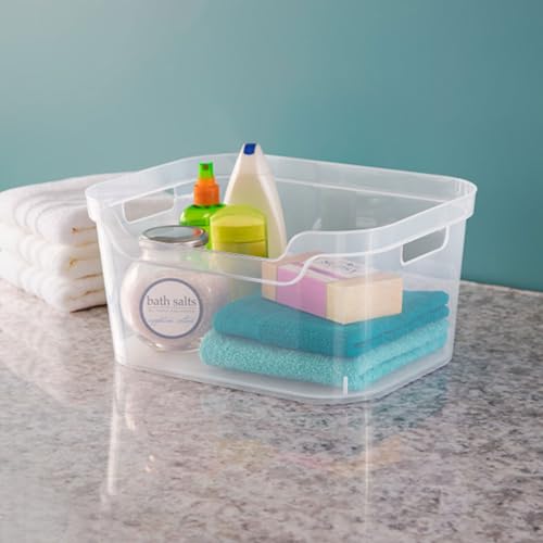 Image of Sterilite Large Open Bin, Clear Plastic Organizing Container, 24-Pack | Open Top Storage Organizer Box with Carry-Through Handles and Banded Rim for Home Organization