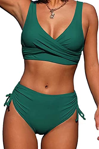 Joligiao Conjunto de Bikini de Color Sólido para Mujer Top de Bikini Entrecruzado Traje de Baño de Dos Piezas Traje de Baño de Cintura Baja Cordón Ajustable