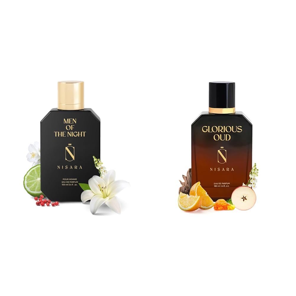 Nisara Men Of The Night & Glorious Oud Eau De Parfum 100ml X 2 | Perfume Combo For Men & Women | Musky-Woody-Amber Fragrance.