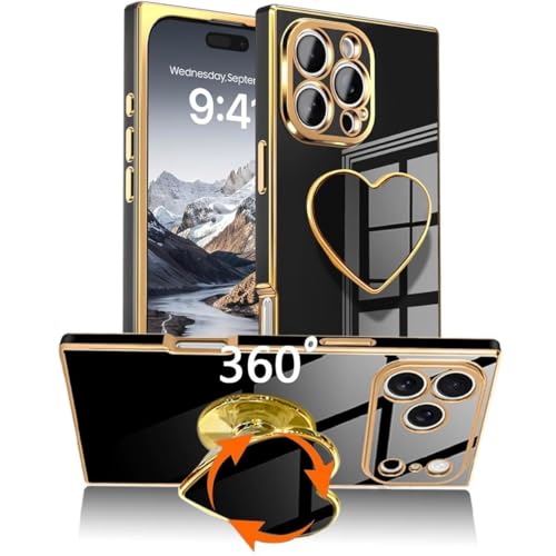 Coque iPhone 15 Pro Max antichoc noire pour éviter les chutes avec support cœur