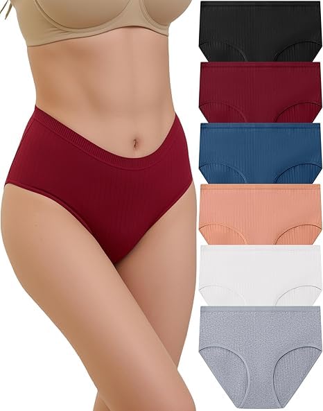 LOURYN KOULYN® 6 Pack Womens Underwear Ribbed High Waisted Cotton Briefs Full Coverage Cheeky Soft Ladies Panties Breathable-picture-10