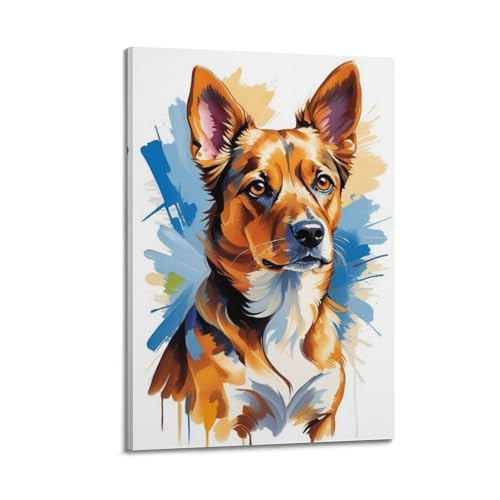 WIZIGM Poster Chien Coloré 20x30 cm | Toile Animale Moderne Cadre