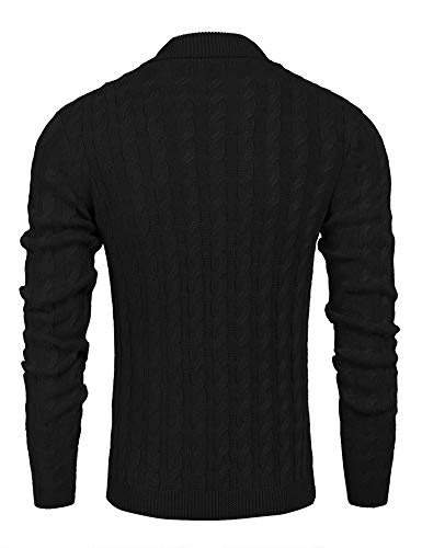 COOFANDY Men's Shawl Collar Pullover Sweater Slim Fit Casual Button Cable Knit Sweaters3