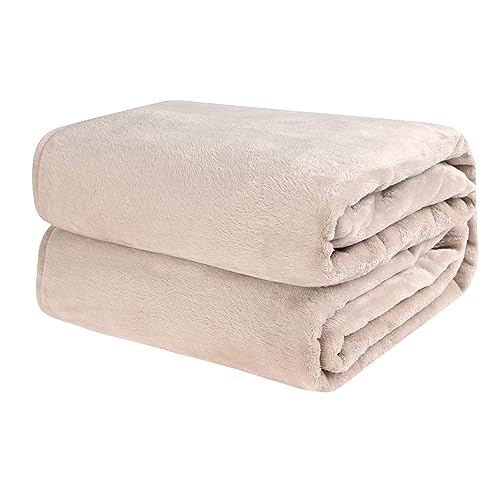 El Mejor Listado de Mantas para cama del mes. 41 PALASSI Cobija Suave y Caliente de Forro Polar, Manta para Cama, Distintos Tamaños. (Beige, Individual 1.25 x 1.8)