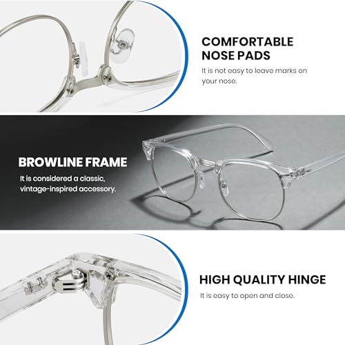 Image of Cyxus Clear Blue Light Glasses Men Retro Semi Rimless Browline Blue Light Glasses for Computer Eye Strain Gaming Glasses Anti Harmful Blue Light for Men Women 8056T76