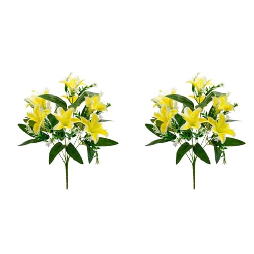 NbgrvB Bouquet di giglio artificiale realistico, decorazione per matrimoni e casa, composizione di fiori di seta, 40 x 20 x 10 cm, confezione da 2 giallo
