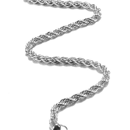 4mm 925 Sterling Silver Necklace 4mm 16-24inch Women/Mens Twisted Rope Chain Chains for Men, Stainless Steel Rope Chain Necklace Twist Chain Necklace for Women,4mm Twisted String Necklace 16 in