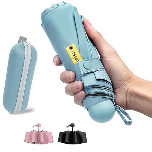 Shunshi Folding Travel Umbrella 6 Ribs Folding Sun Anti-UV Umbrella Windproof Rain Umbrella,Fast Dry,Portable Pocket Lightweight Small Compact Umbrella with Capsule Case for Men Women Teens (Blue)