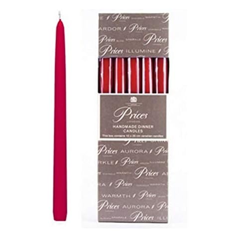 Price's Candles - 10" Venetian Wrapped Dinner Candles - Wine Red - 10 Pack - 7 Hour Burn Time - Unscented - Non-Drip - Solid Colour - Multi-Purpose Cover