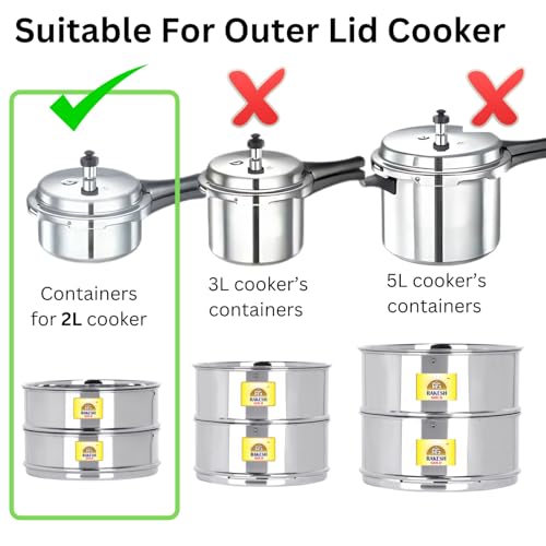Image of Rakesh Gold Stainless Steel Cooker Container /Cooker Separator for 2 liter outer lid cookers | Stackable Food Grade, Rust-Free, Easy to clean