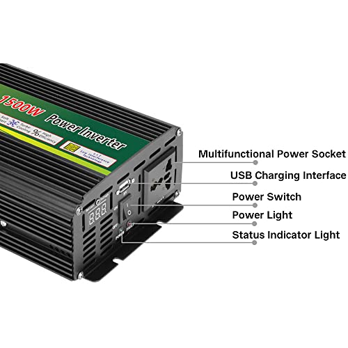 image for Anern Power Inverter 1500W Modified Sine Wave Car Inverter DC 12V to 2
